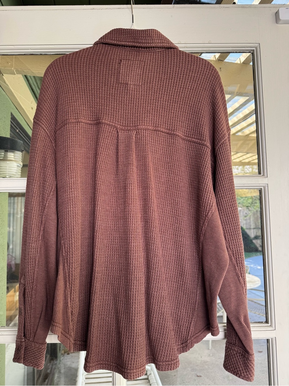 aerie Relaxed Rust/Brown Waffle-Knit Button-up Top - Picture 4 of 5